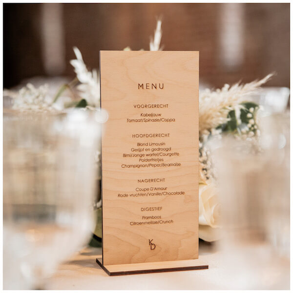 Menu kaart Bruiloft